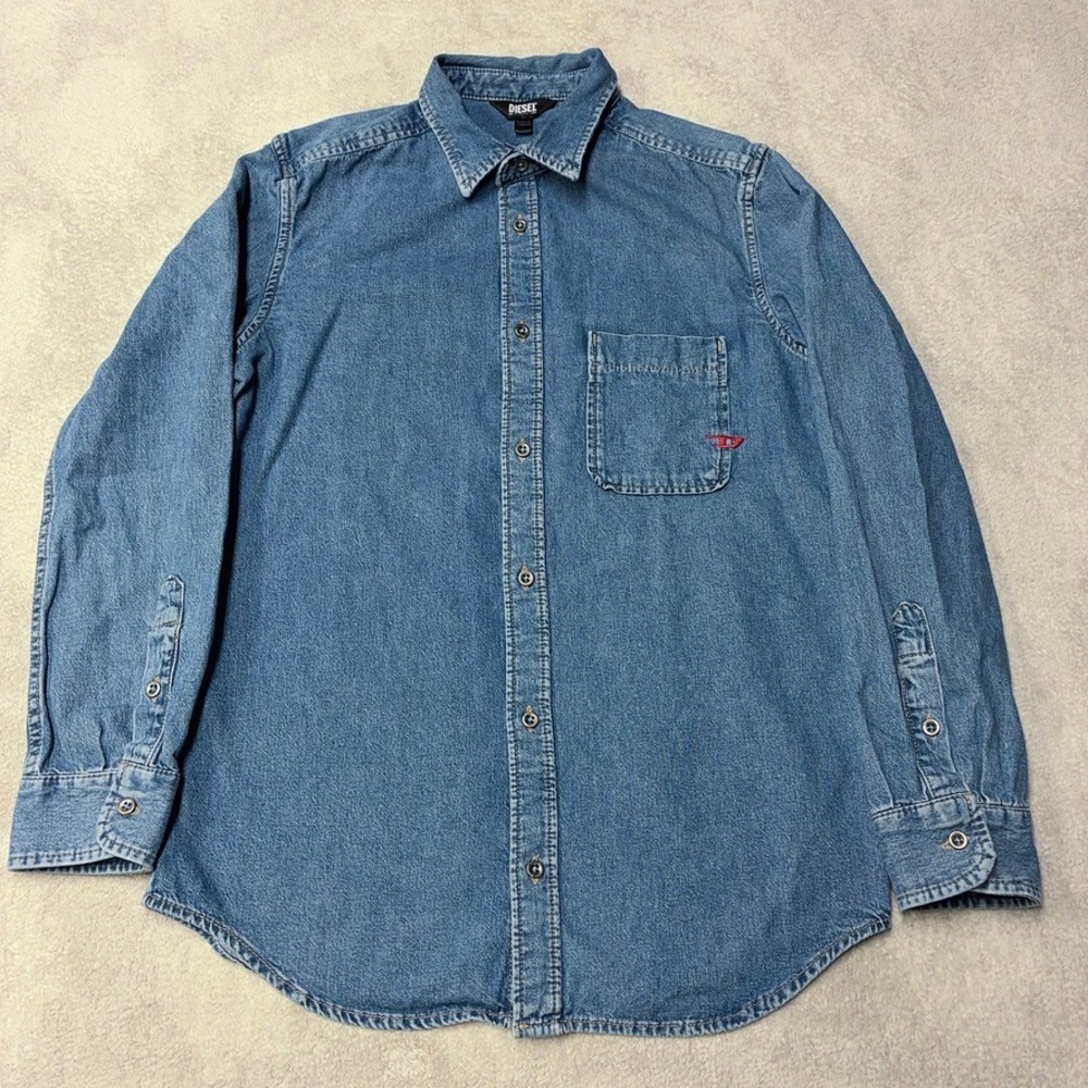 Diesel Blue Denim Shirt Button Up Long Sleeve Rugged Western Ranch Mens Small